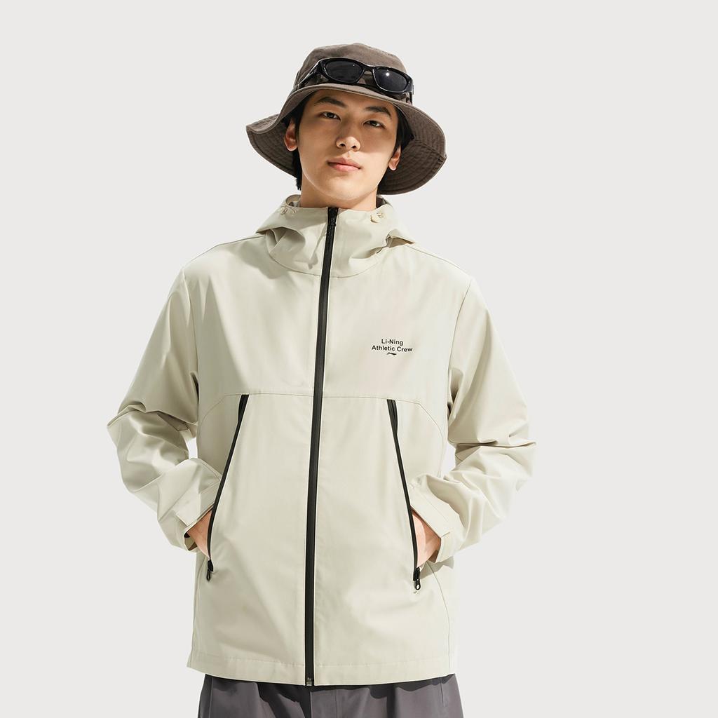 Li-Ning Comfortable Casual Minimalist Hooded Zipper Letter Print Sports Windbreaker Men Outerwear Silver-Gray AFDV451-8