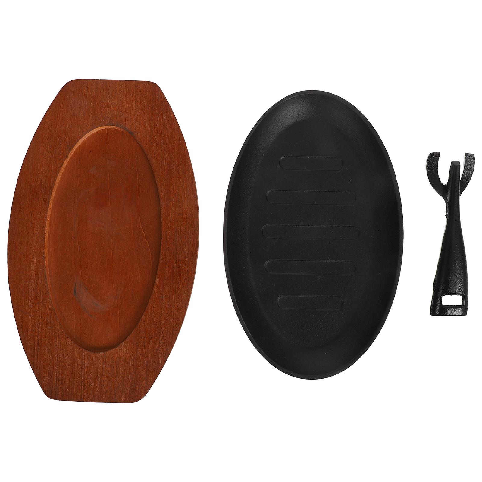 

1 Set Cast Iron Grill Plate Striped Surface for Even Heat Distribution Steak Cooking Pan Oven Stovetop Western Style Griddle 24x15x1.7cm