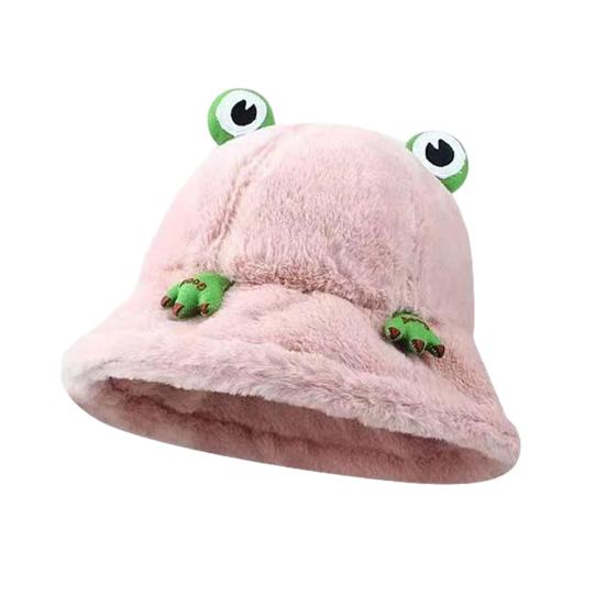 Winter Fischerhut Cartoon 3D Frosch Design Verdickt Winddicht Warm Plüsch Fischerhut Damen Outdoor Aktivitätszubehör