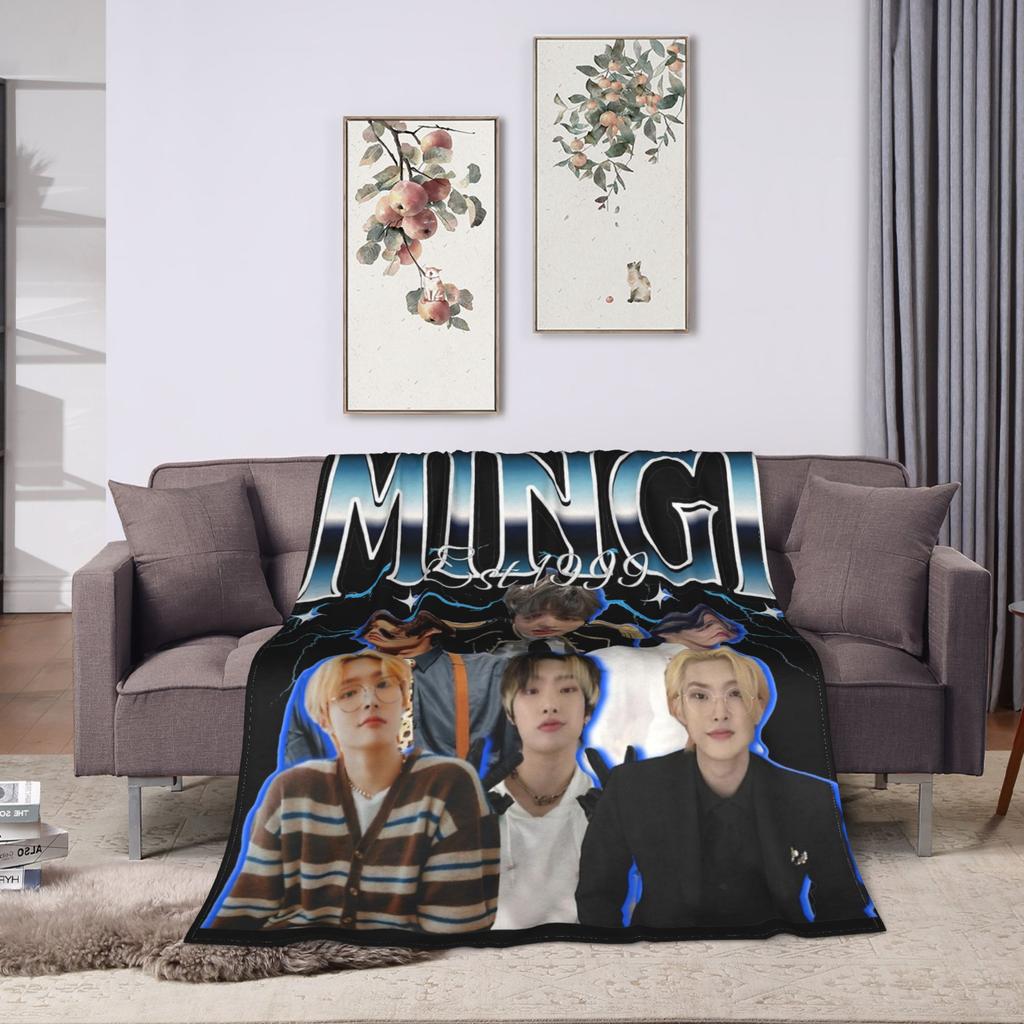 Korean Kpop Ateez MINGI Blanket Flannel Printed  Breathable Super Warm Throw Blankets for Home Travel Bedding Throws