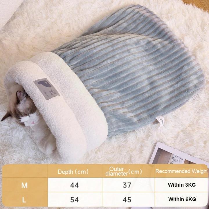 Winter Katzen Schlafsack Halbgeschlossenes Katzen Nest Wärmekissen Weicher Plüsch Wärmer Gemütliche Betten Zubehör für Kleine Kätzchen Hunde 3-6KG