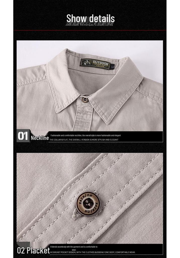Summer 2026 Men's Military Style Loose Casual Cotton Short Sleeve Shirt