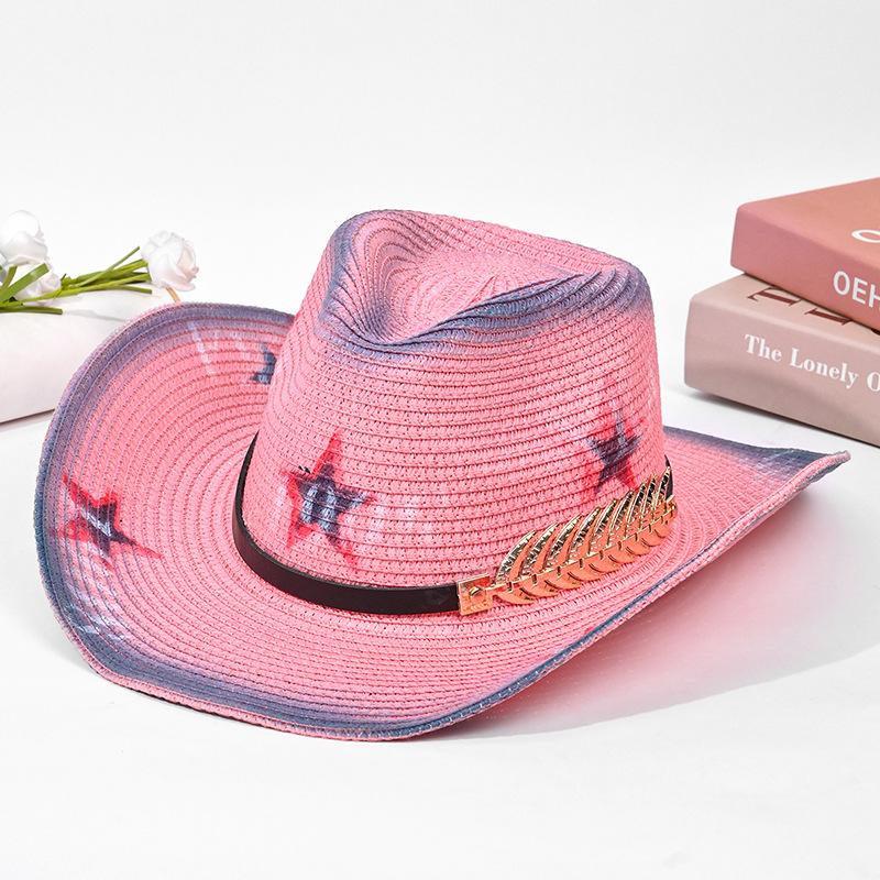 Western cowboy straw hat showing face small ethnic style hat men's and women's outdoor shading breathable straw sun hat tide
