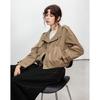 Women's Double-breasted Stand-up Lapel Short Trench Coat with Optional Padding