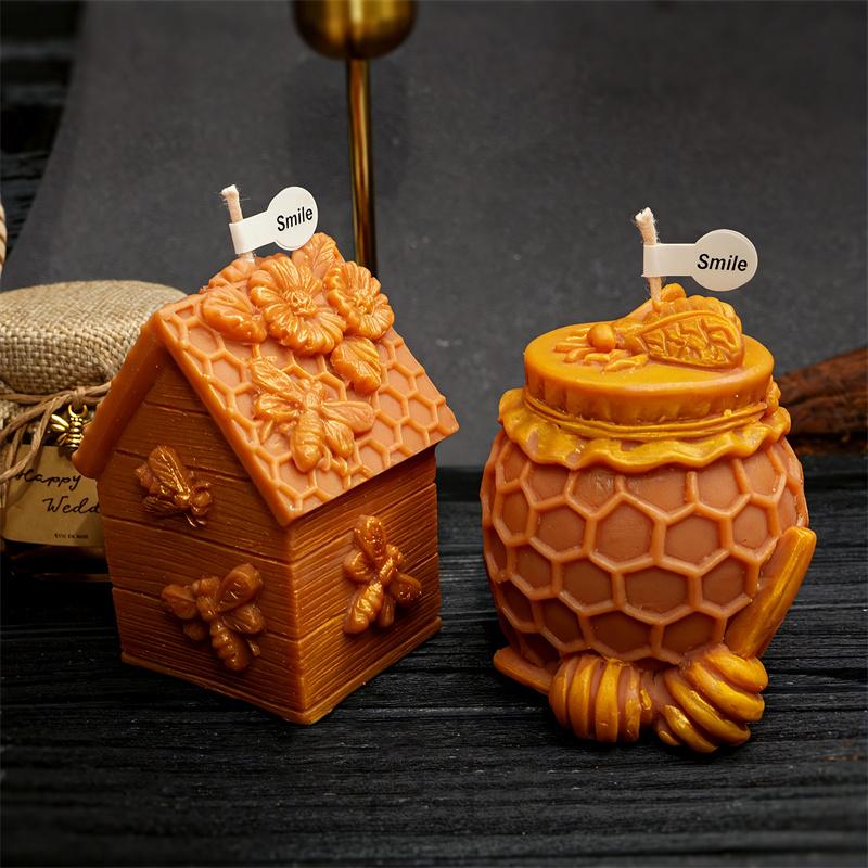 3D Honeycomb Column Silicone Candle Mold DIY Flower Bee Honey Pot  Bee House Designs Candles Plaster Crafts Cute Home Decor