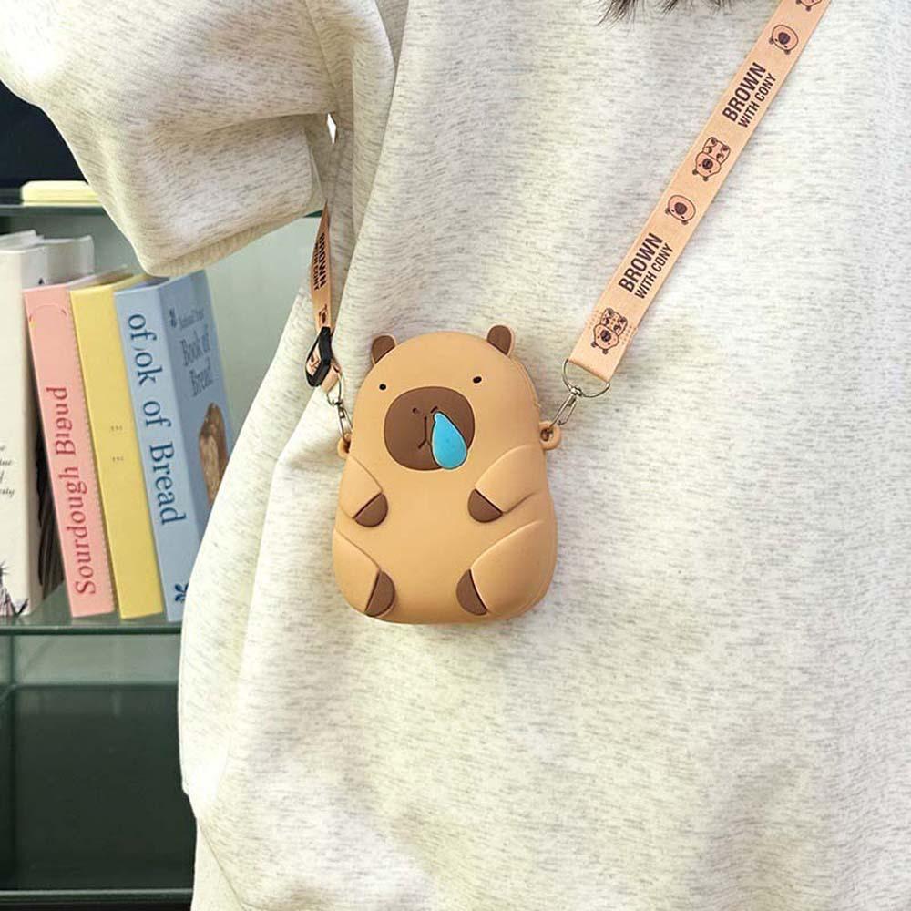 Kawaii Silicone Doll Bag Adjustable Straps Phone Storage Pouch 2 Size Capybara Shoulder Bag  School
