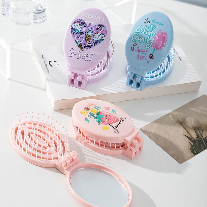 2 In1 Portable Folding Hair Comb With Mirror, Lightweight & Travel-Friendly Perfect Gift For Women & Girls