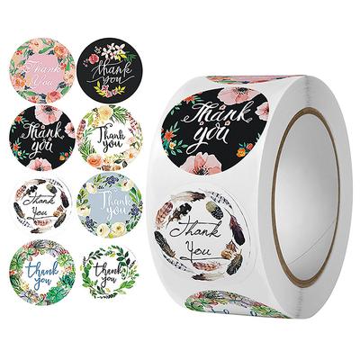 500Pcs 1Inch Romantic Flowers Thank You Stickers Roll For Envelope Wedding