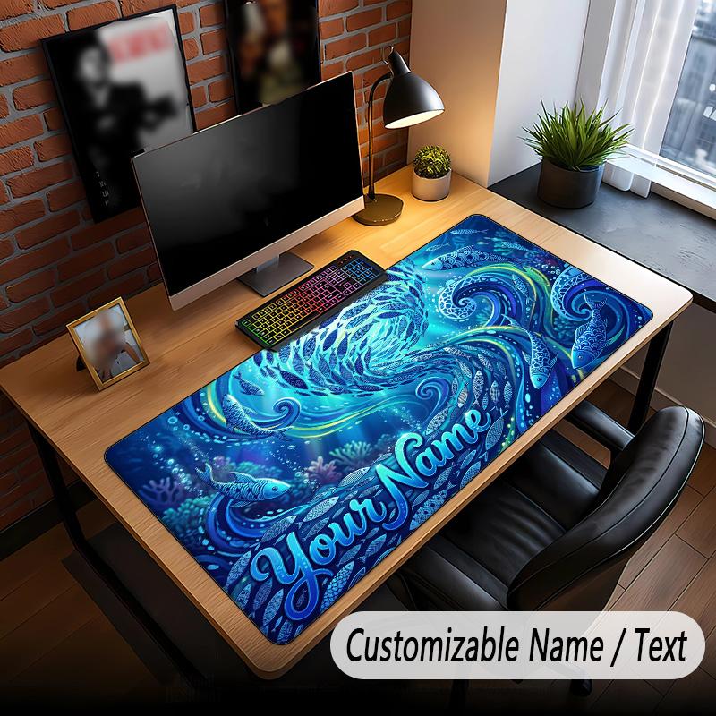 Fish Ocean Theme Custom Mouse Pad Personalized With Name Text Customized Desk Mat For Office Home Decor