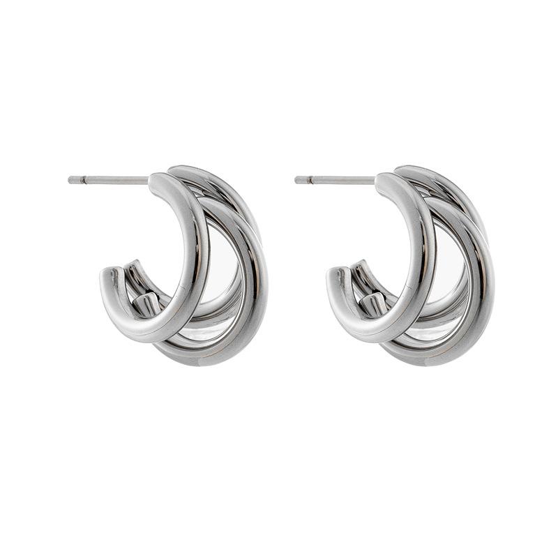 

Gold Triple Hoop Stud Earrings for Women серебряный