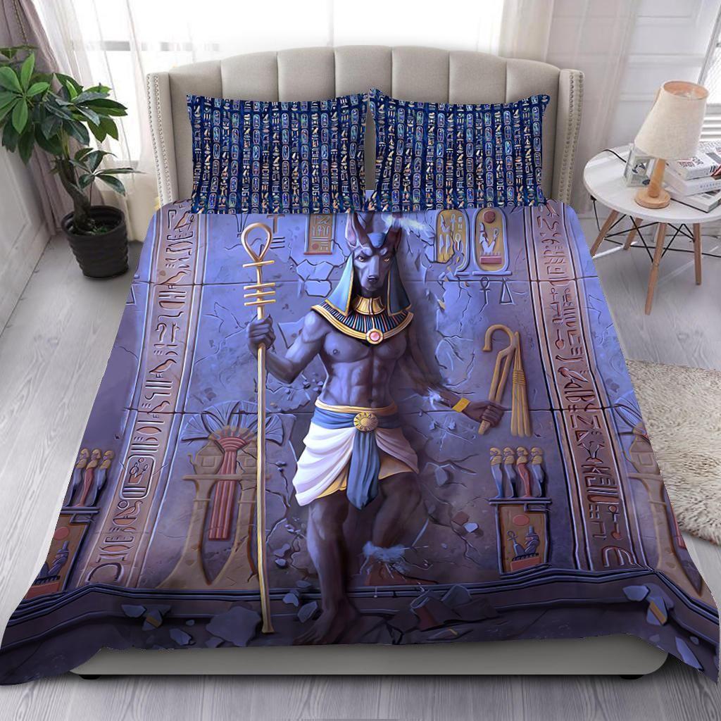 Ancient Egypt Anubis Duvet Cover Set Egyptian Symbol Culture Bedding Sets Vintage Pharaoh Pyramid Boho Tribal Quilt Cover Queen