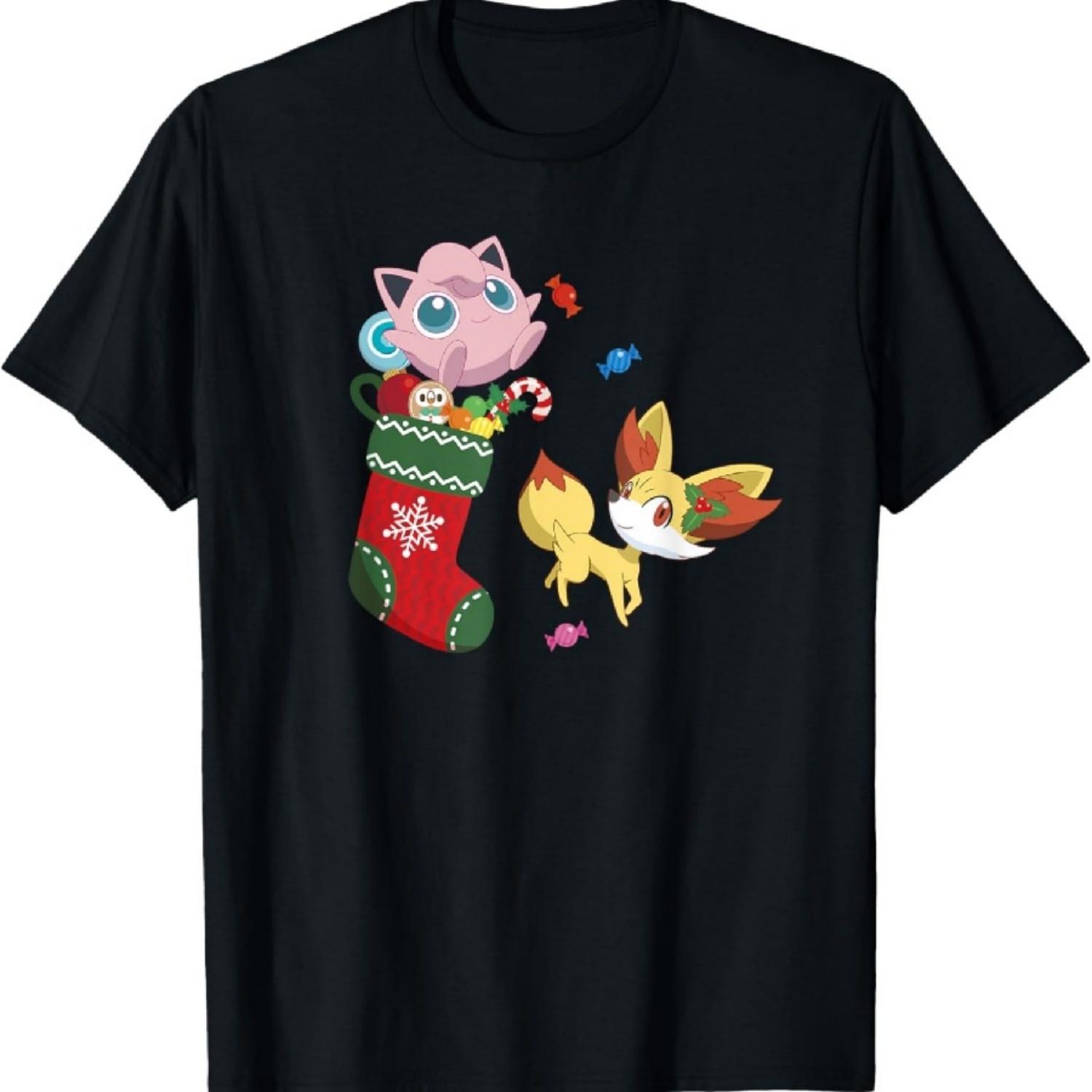 Pokémon Christmas Jigglypuff & Fennekin Gift Stocking T-Shirt XXXXXL чёрный