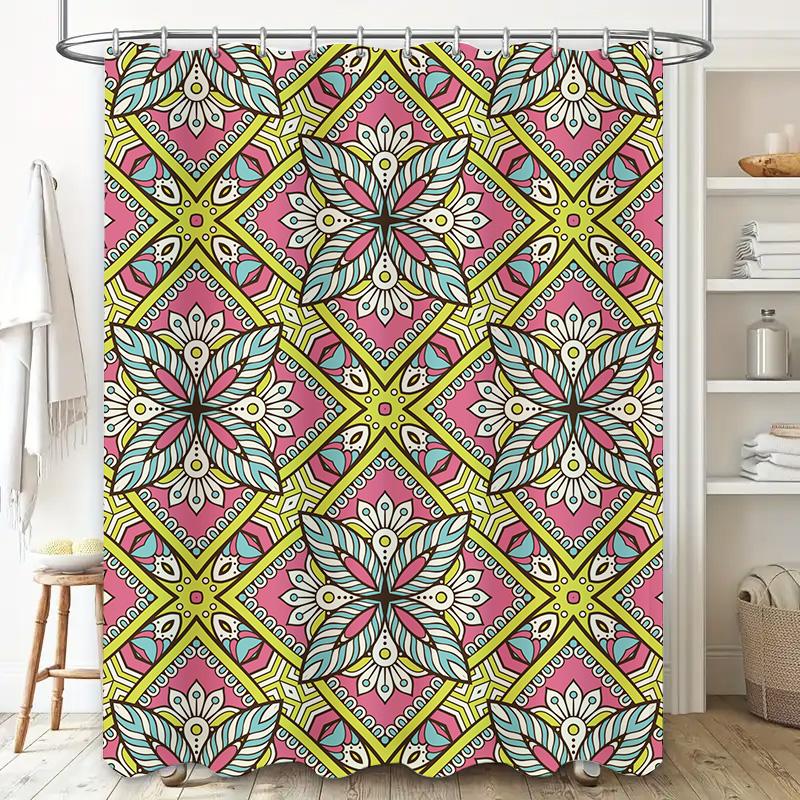 Colorful Geometric Pattern Shower Curtain Stylish Bathroom Decor for Home Decoration Available in Multiple Sizes