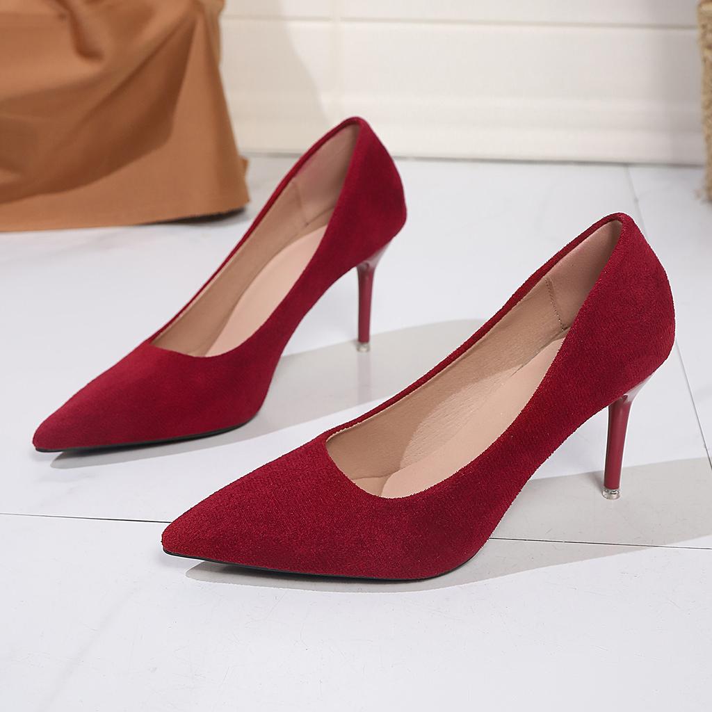 Fashion New Shallow High Heels Pointed Toe Suede Slip-on Non-slip Wear-resistant Versatile Temperament Single Shoes
