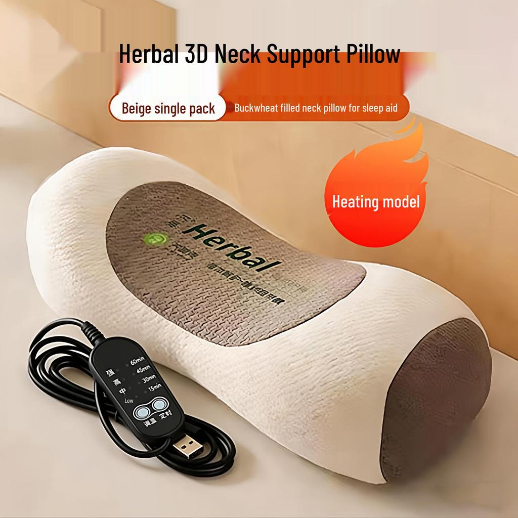 All-Cotton Cylindrical Buckwheat Pillow for Cervical Support and Adult Sleep Aid with Mugwort.
