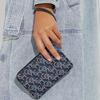 New COACH Corner Zip Canvas With Leather Wrist Bag Clutch Small Women's Marine Blue CF548-IMNAV