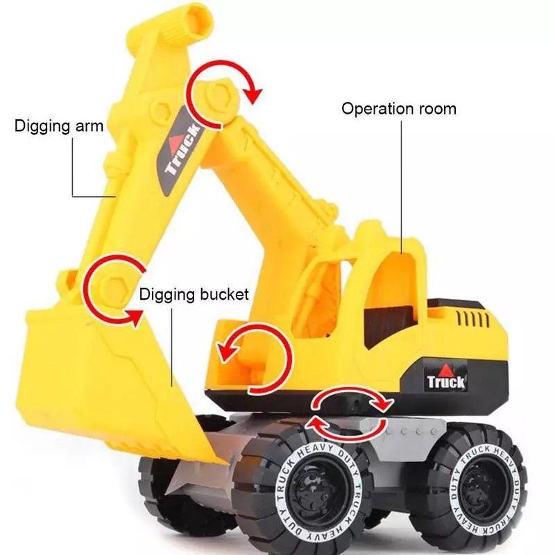 Bright Yellow Engineering Construction Truck Excavator Digger Vehicle Car Toy For Kids