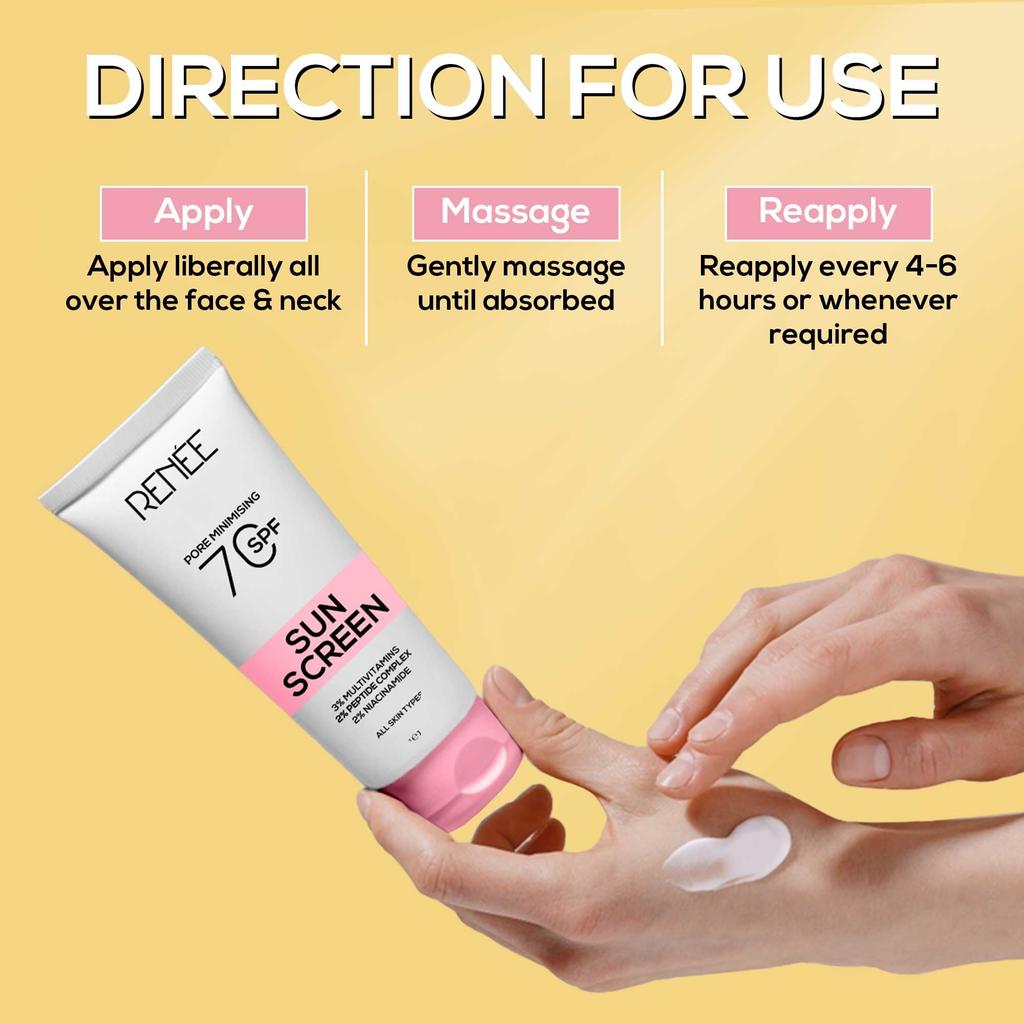 RENEE Pore Minimizing Sunscreen SPF 70 With 2% Niacinamide, 2% Peptide & 3% Multivitamins, 50Ml