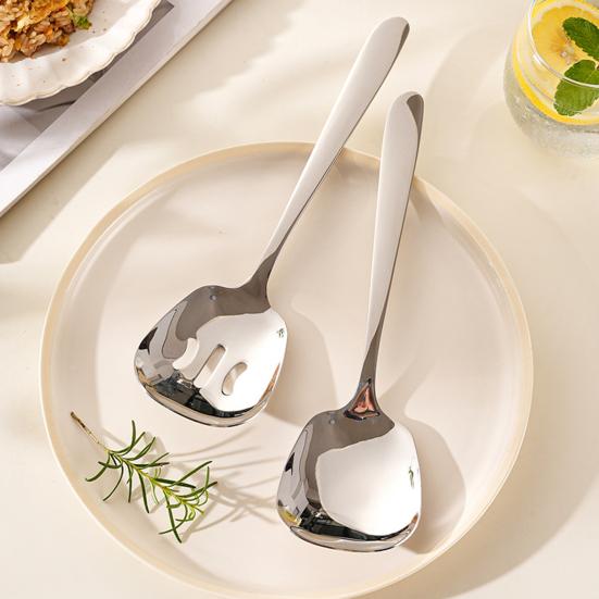 Stainless Steel Soup Spoon Kitchen Flatware Spoon Large Head Serving Ladle for Restaurant Cafeteria Buffet Home
