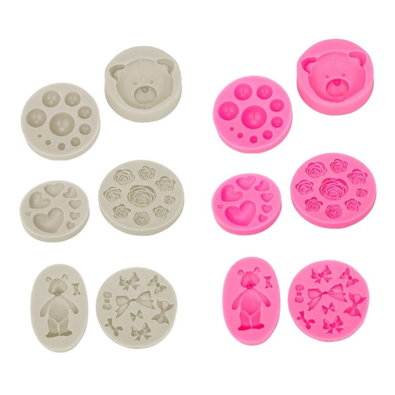 3D Bear Heart Bowknot Silicone Flexible Food Grade Mould Clay Resin Ceramics Candy Fondant Candy Chocolate Soap Mould