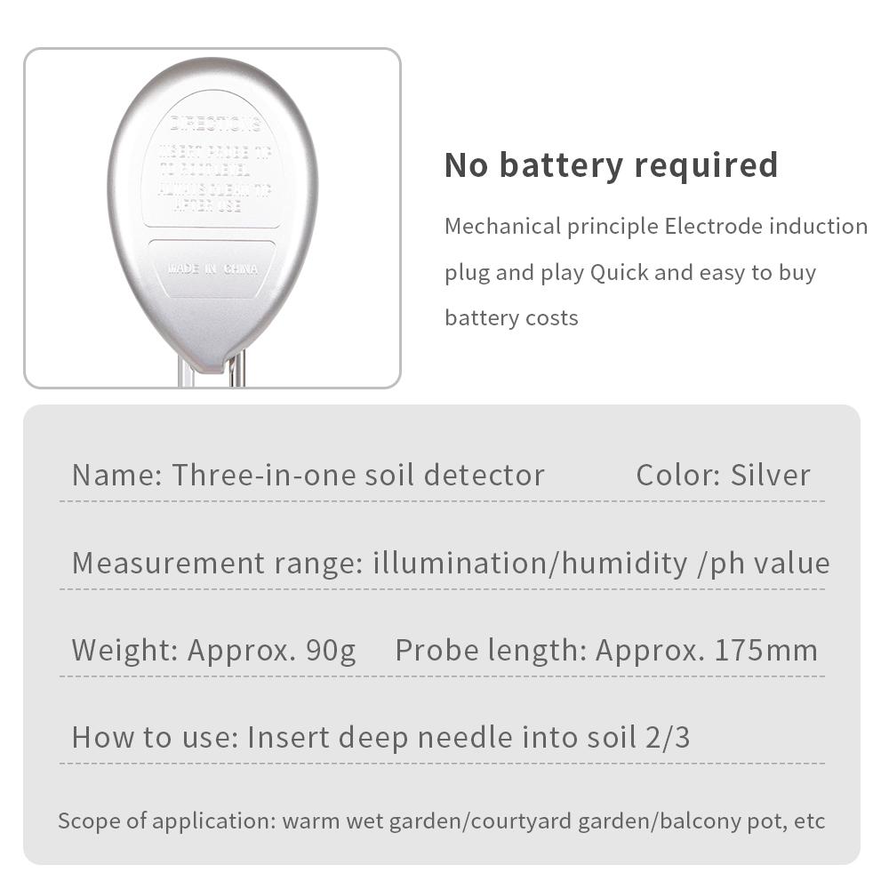 3-in-1 Soil Tester Handheld Soil PH Meter Precision Acidity Sunlight Moisture Monitor Dual Needle Soil Detector for Garden Plant