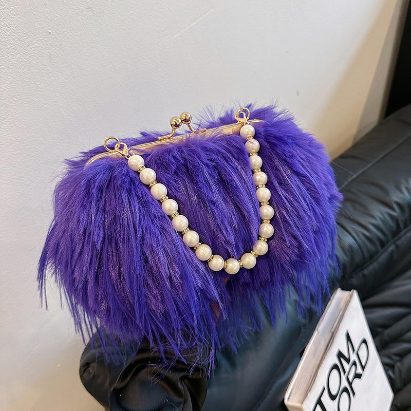 Hot Sale Retro Large Capacity Plush Women's Bag Pearl Chain Small Square Bag Shoulder Crossbody Bag