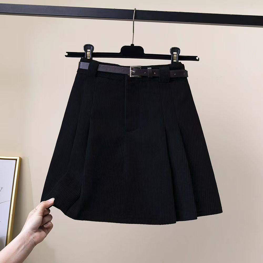 Corduroy Pleated High-Waisted Bodycon Mini Skirt - 2025 Autumn/Winter Collection S чёрный