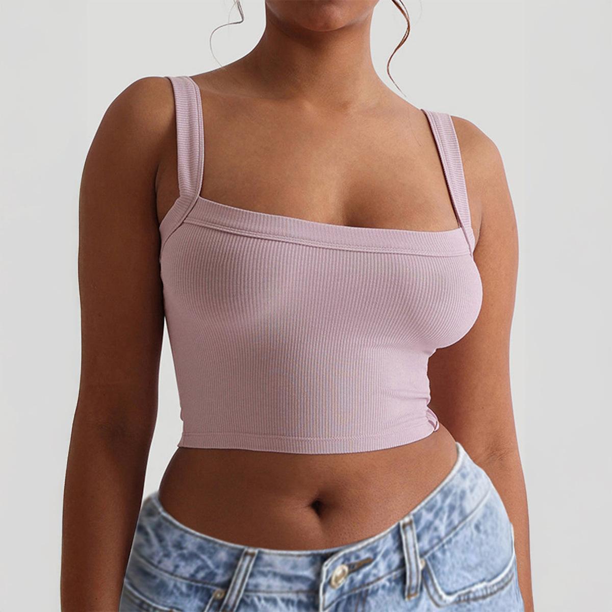 

European and American new Y2K yoga style sports suspender off-the-shoulder T-shirt vest summer women s clothing S фиолетовый