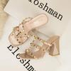 European New Women Sexy Modern Sandals Summer Girl Rivet Band High Heels Shoes Party Chunky Heels Shiny Sandals 34-41