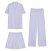 Women's Tencel Cotton Pajama Set: Summer Lyocell Short Sleeve, Long Pants, 3-Piece for Home or Outdoor Wear