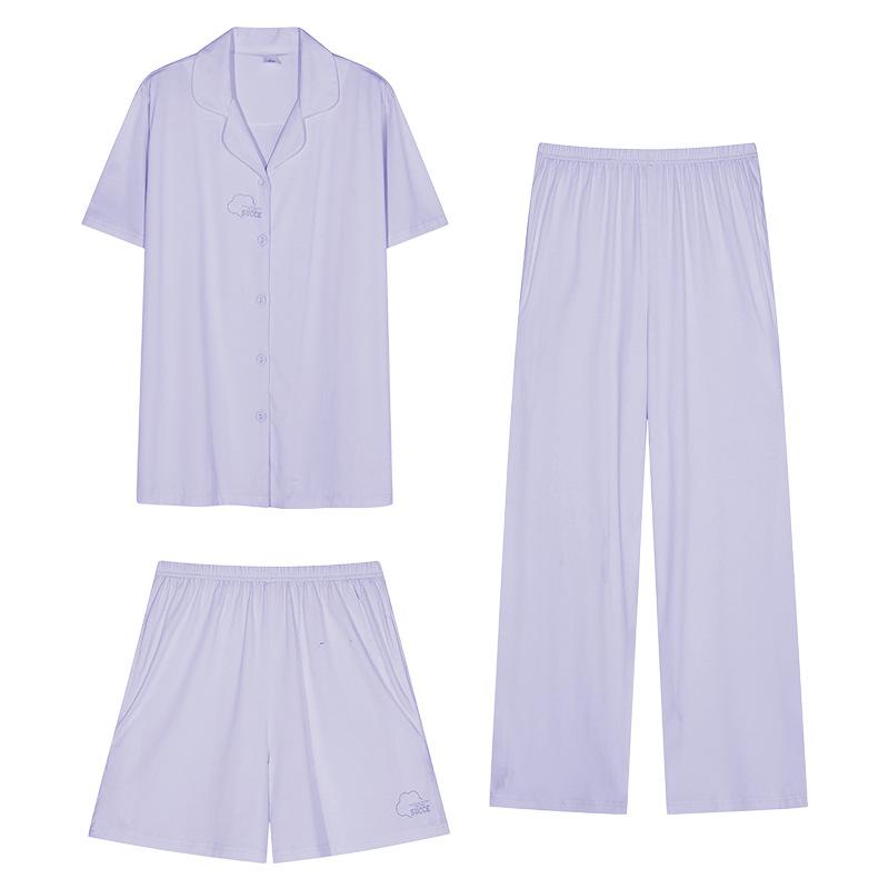 Women's Tencel Cotton Pajama Set: Summer Lyocell Short Sleeve, Long Pants, 3-Piece for Home or Outdoor Wear