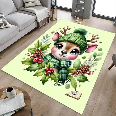 1PC Deer, Winter Extra Large Non Slip Floor Carpet, Office, Family, Studio Large Area Rug Indoor Rugs, Bold Statement Piece