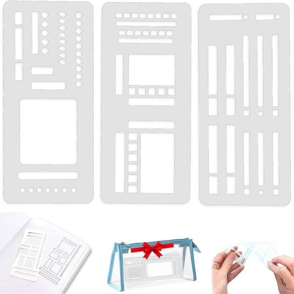 3pcs Simple Dot Grid Design Handmade Flexible Record Template DIY Scrapbook Journal Rectangle Stencil Ruler Set Stencil Ruler