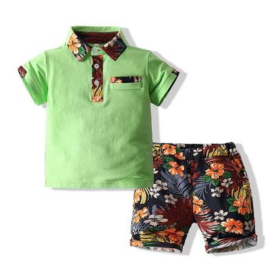 Batole Baby Boy Gentleman Krátké soupravy Dětské Krátký rukáv Knoflík dole Košile+Listy Květinový potisk Kraťasy Obleky Běžné Plážové Havajské Oblečení 1-7R