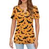 Women's T Shirt Halloween Print Button Short Sleeve Daily Weekend Fashion Basic V- Neck Regular Top