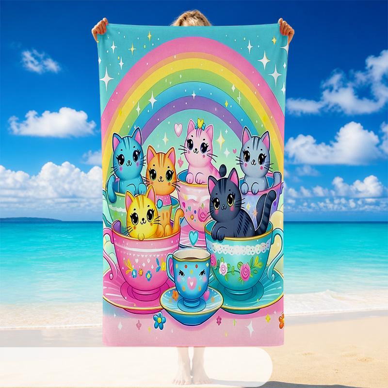 Quick Dry Beach Towel Cat Pattern, Lightweight Absorbent Towel for Pool Beach Vacation Use