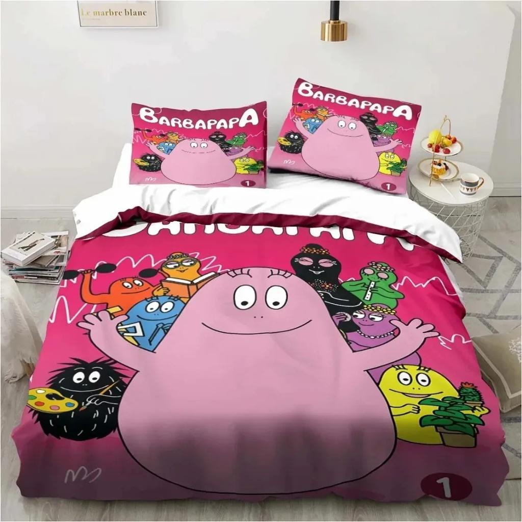 Kreskówkowy Zestaw Pościeli 3D B-Barbapapa Zestaw Poszwy na Kołdrę z Poszewkami na Poduszki Miękki Przyjazny dla Skóry Pojedynczy Rozmiar King Dla Dzieci Prezent na Urodziny