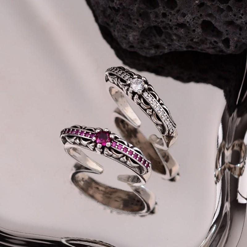 Adjustable Cross Pendant Ring With Pink Zirconia Stone Men Women Vintage Chic Fashion Jewelry