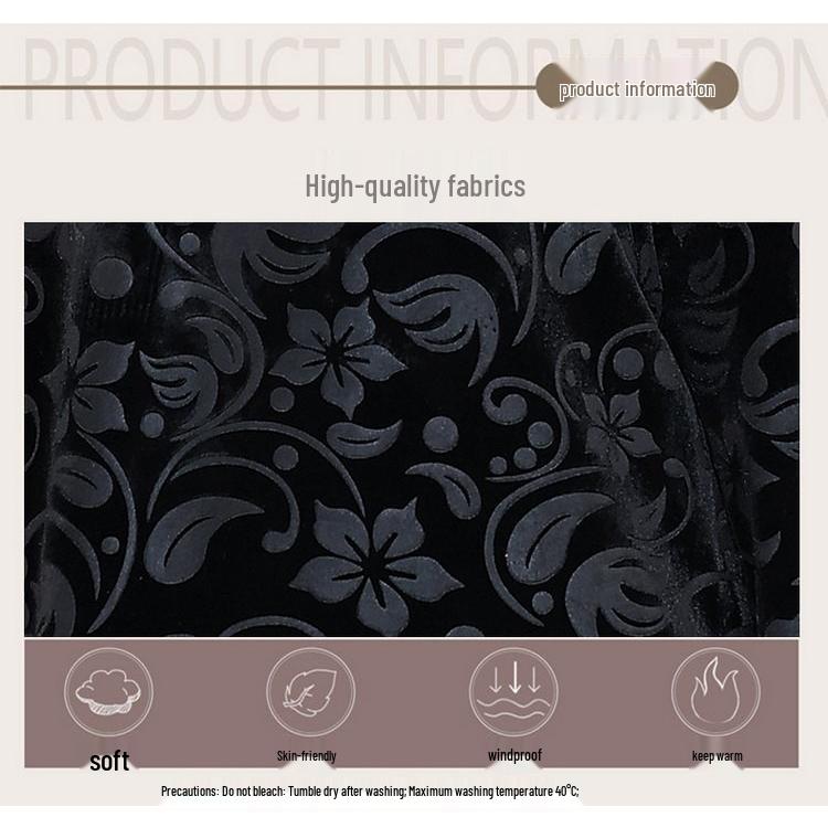Elegant Black Velvet Print Long-Sleeve Loose T-Shirt for Middle-Aged & Elderly Women - Plus Size, Thin, Ideal for Spring & Autumn