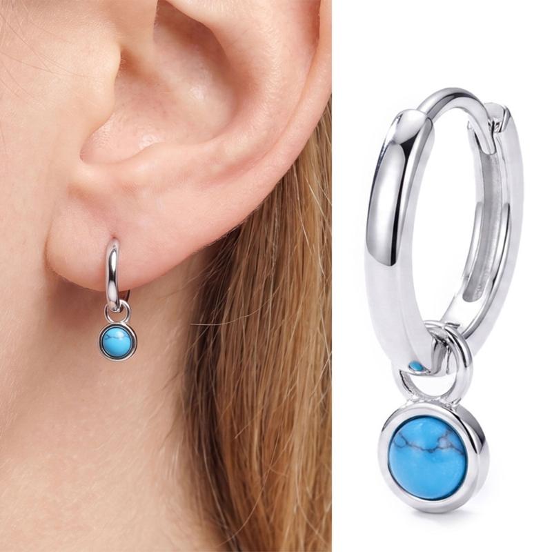 Silver-Tone Dangle Earrings with Visible Blue Veining, Electroplated Copper Hoops and Hinged Openings for Coordinated Everyday Outfit Wear