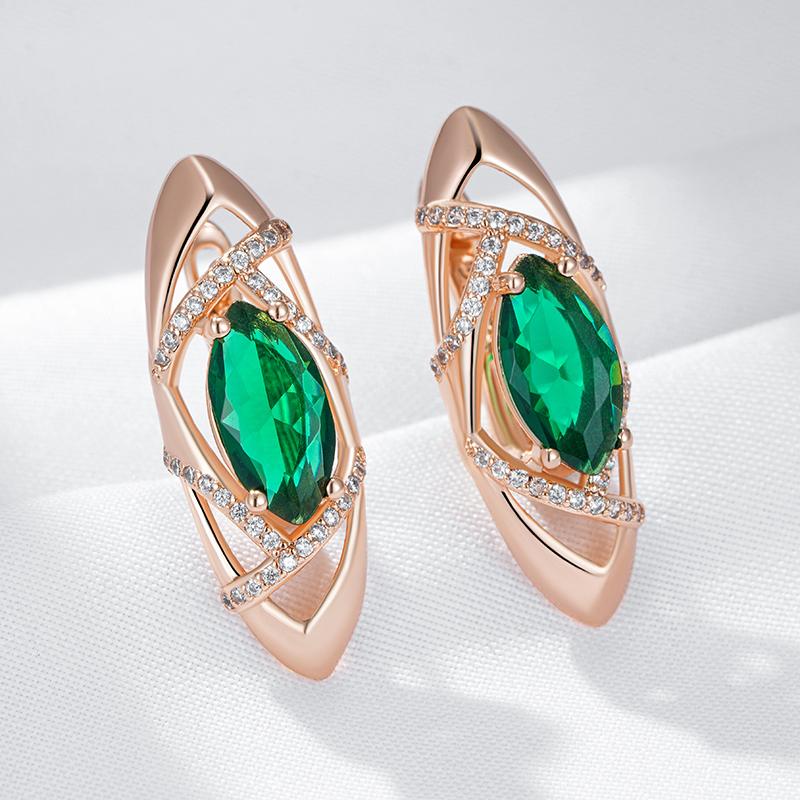 Emerald Oval Cut Zircon Geometry Drop Earrings For Women Fashion Rose Gold Color Bride Accessories Vintage Jewelry