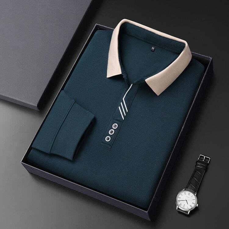 Men's Autumn Long-sleeved Polo Shirt Men's Business Scissors Collar Fit Solid Color Lapel Bottoming