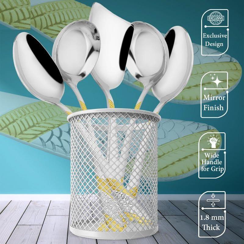 5 Pieces Stainless Steel Golden Serving Spoon Set for Dining Table/Kitchen, 1.8 Mm Heavy Gauge