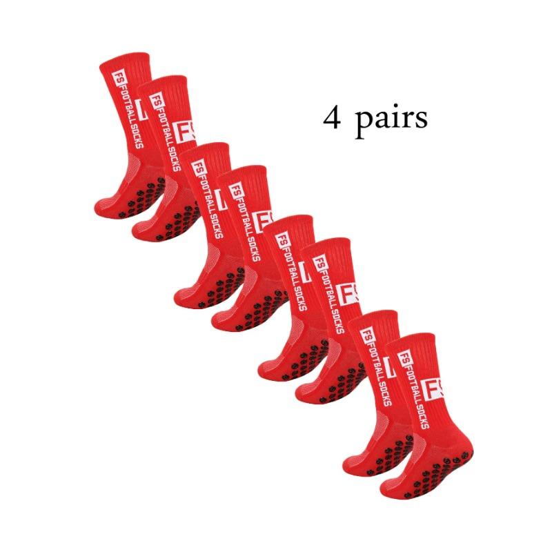 

4 Two-Piece Kits of New Mid Tube Glued Football Socks for Fitness Activities Training and Competition Non Slip and Breathable So Practical Use красный
