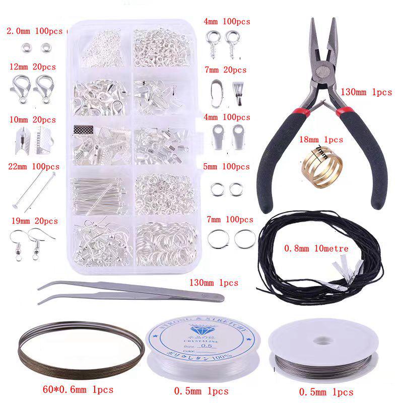 DIY Jewelry Accessory Set: Lobster Clasp, Jump Rings, Crimp Beads, Beading Tools
