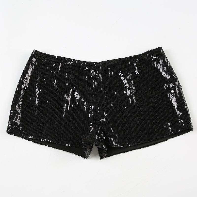 2026 Spring/Summer Low-Waist Sequin Color Block Leopard Print Butt-Lifting Hot Pants for Women M