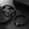 Accessories 8mm black frosted volcanic stone mixed with micro-inlaid zircon diamond ball crown bracelet, set