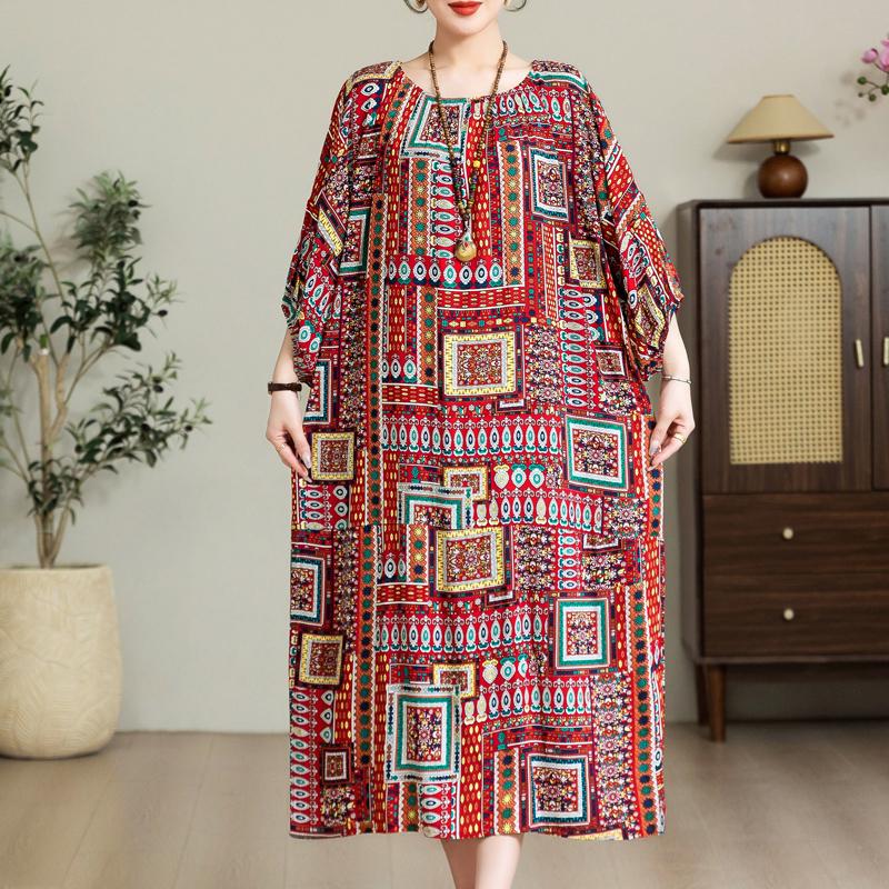 Eleganta Oversize-klänningar för kvinnor Plus Size Casual Sommar Långklänning Lös Vintage-kläder