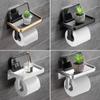 Black/White Aluminum Bathroom Paper Towel Holder Black Gold Toilet Roll Holder Mobile Phone Holder Toilet Paper Storage Rack