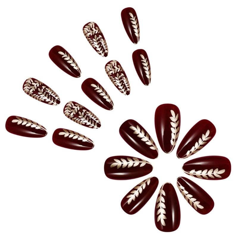 24 Pcs Valentines Day Press On Nail Short Almond False Nail Wheat Acrylic Nail Full Cover Stick on Nail for Women